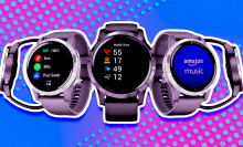 smartwatches against colorful background