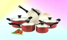 Cook N Home cookware set on a colorful background.