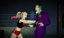 Harley Quinn pushing the Joker in "Harley Quinn."