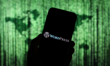 A Wordpress logo seen displayed on a smartphone.