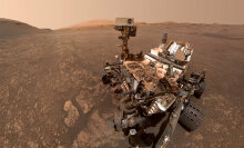 NASA's Curiosity rover in the Martian desert.