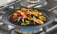 Stovetop grill with veggies.