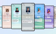 Meta's collection of AI personas in a horizontal row of smartphones