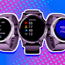 smartwatches against colorful background