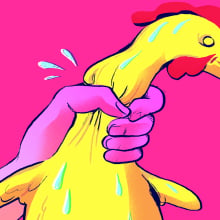 suggestive illustration of chicken being squeezed, concept art for male sex toys