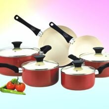Cook N Home cookware set on a colorful background.