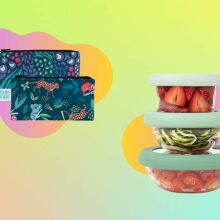 Bumkins Snack Bags and Food Huggers Replacement Lids on a colorful background.
