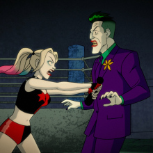 Harley Quinn pushing the Joker in "Harley Quinn."
