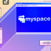 an illustration showing myspace prominently featured on a screen