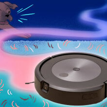 illustration of Roomba cleaning up pet hair in a living room