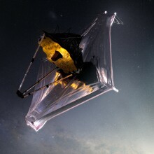 An illustration of the James Webb Space Telescope orbiting the sun 1 million miles from Earth.