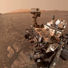 NASA's Curiosity rover in the Martian desert.