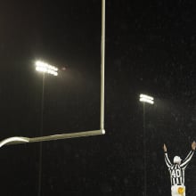 referee signaling a touchdown on football field