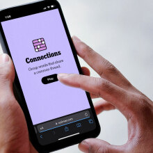 A phone displaying the New York Times game 'Connections.'
