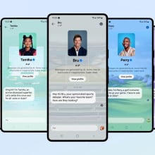 Meta's collection of AI personas in a horizontal row of smartphones