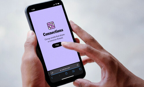 A phone displaying the New York Times game 'Connections.'