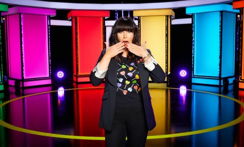 Presenter Anna Richardson stands on the set of Naked Attraction 