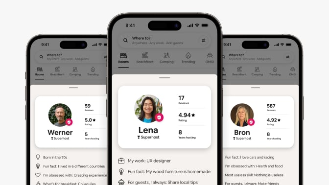 Three smartphone screens showing Airbnb's new 'Host Passport' feature