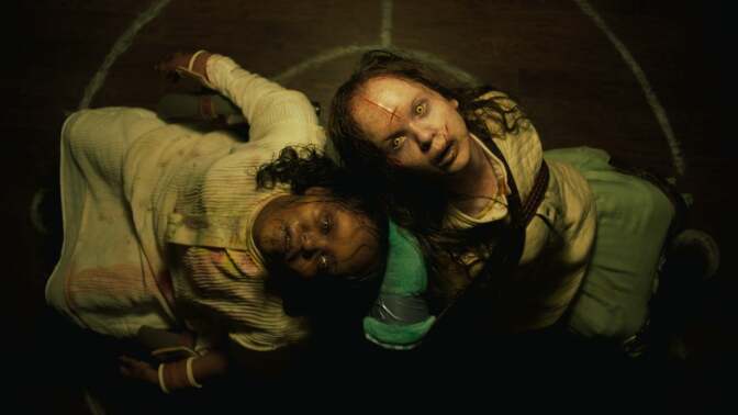 Angela Fielding (Lidya Jewett) and Katherine (Olivia Marcum) in The Exorcist: Believer, directed by David Gordon Green.