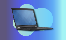 Dell Latitude laptop with blue gradient background