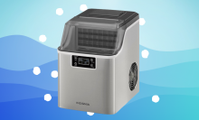 insignia ice-maker against blue background with white dots