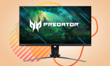 Acer Predator monitor with green logo against an orange and peach background