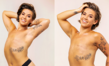 topless model danni moore, with double mastectomy scars and tattoos