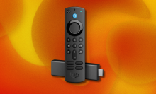 Amazon Fire TV Stick 4K on orange abstract background