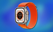Apple Watch Ultra on blue halftone abstract background