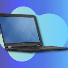 Dell Latitude laptop with blue gradient background