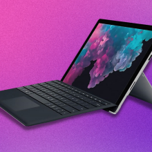 microsoft surface pro 6 with purple gradient background
