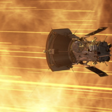 An artist's conception of NASA's Parker Solar Probe passing near the sun's atmosphere.