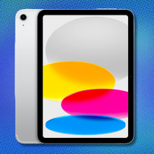Apple iPad on blue halftone background