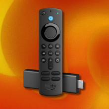 Amazon Fire TV Stick 4K on orange abstract background
